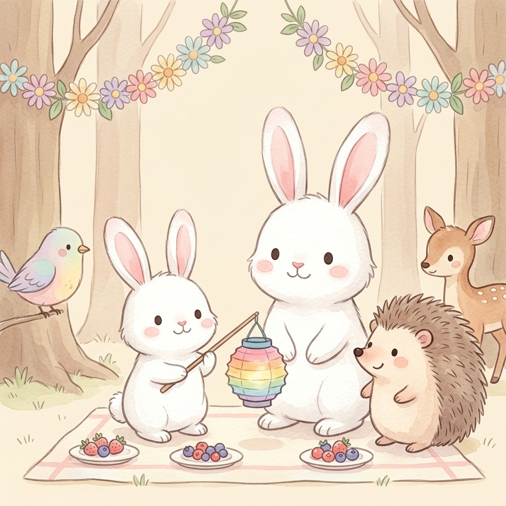 La fiesta del bosque con guirnaldas de flores y animales