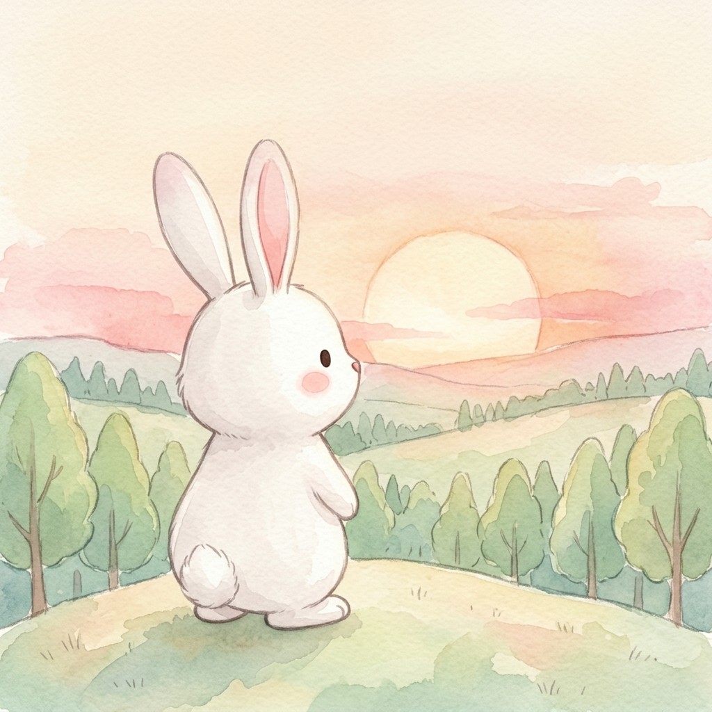 Lilipu mirando la puesta de sol sobre el bosque